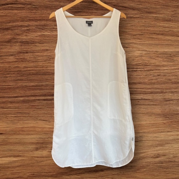 Clean girl Cotton Linen White Dress Fully Lined Eddie Bauer Women's Size M - Picture 1 of 7